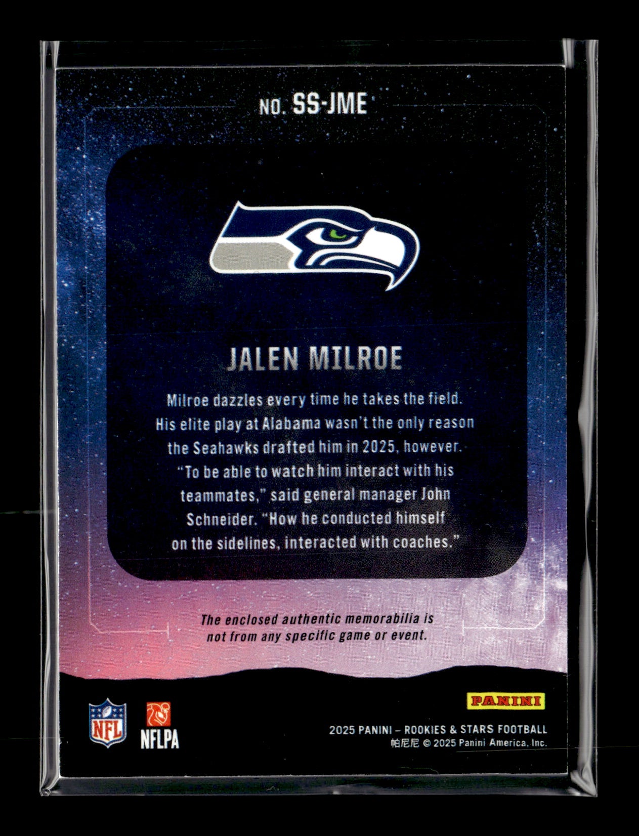 2025 Panini Rookies & Stars Jalen Milroe #SS-JME Star Search Preferred Seattle Seahawks