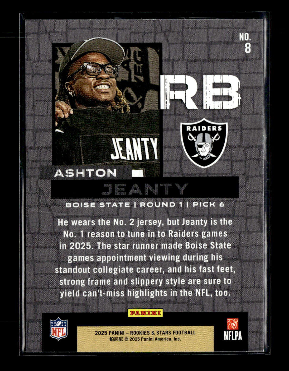 2025 Panini Rookies & Stars Ashton Jeanty #8 Draft Class Las Vegas Raiders