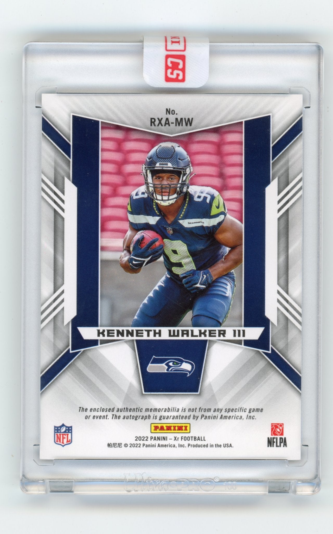 2022 Panini XR Kenneth Walker III #RXA-MW Rookie XL Swatch Autographs #/199 Seattle Seahawks