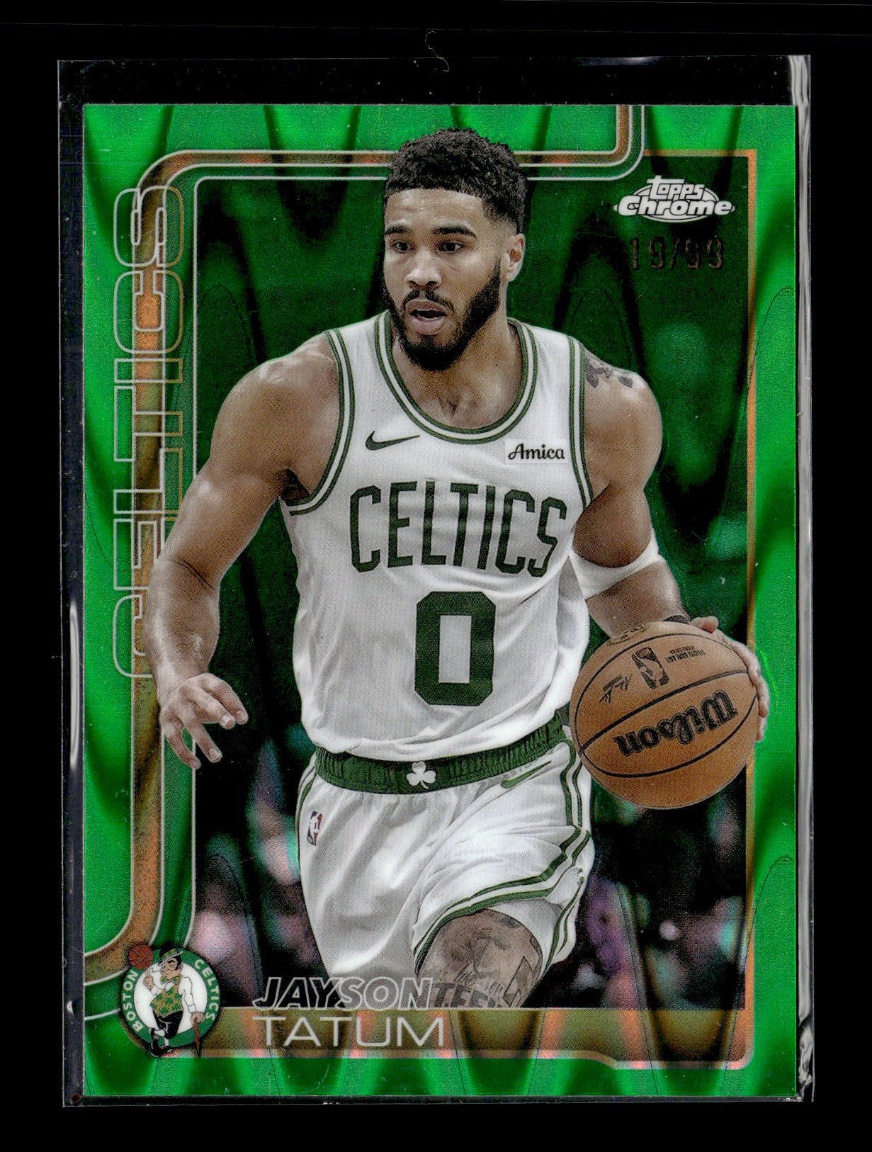 2025-26 Topps Chrome Jayson Tatum #49 Green Wave Refractor #/99 Boston Celtics