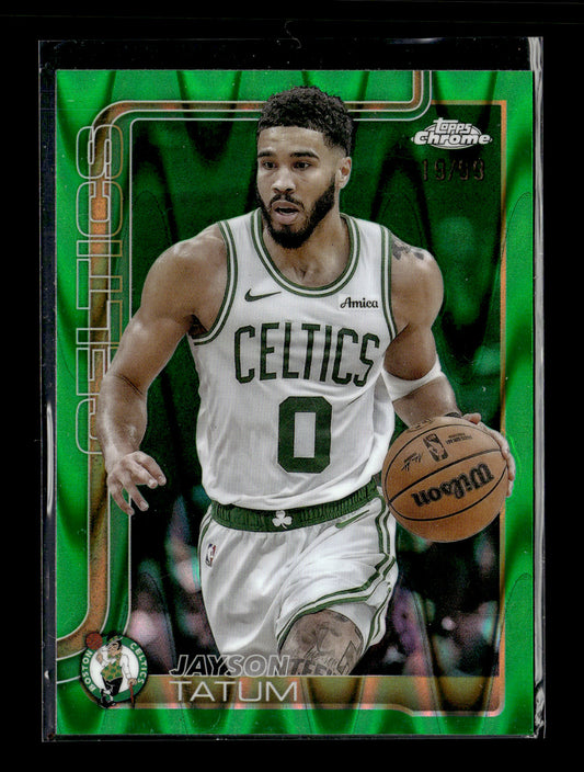 2025-26 Topps Chrome Jayson Tatum #49 Green Wave Refractor #/99 Boston Celtics