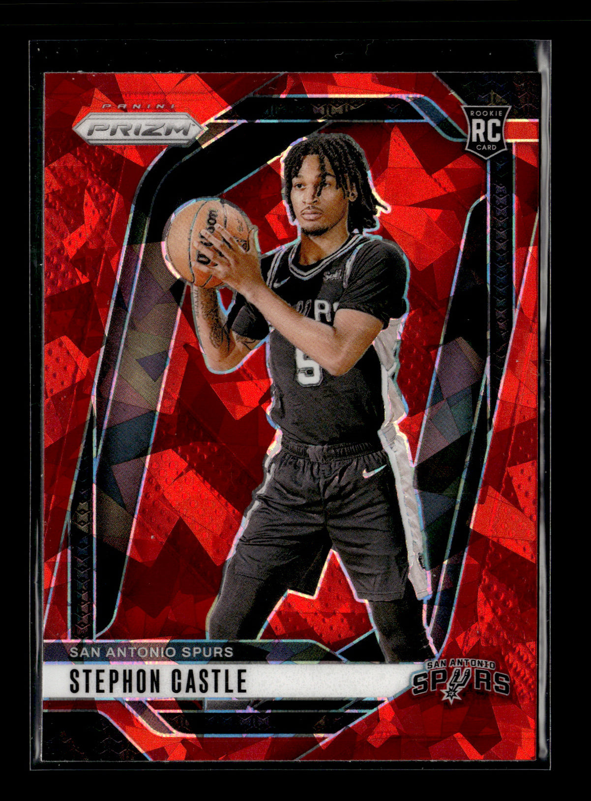 2024-25 Panini Prizm Stephon Castle #234 Prizms Red Ice San Antonio Spurs