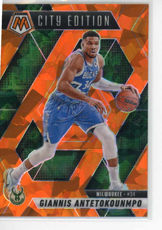 2024-25 Panini Mosaic Giannis Antetokounmpo #13 Orange Ice Mosaic #/49