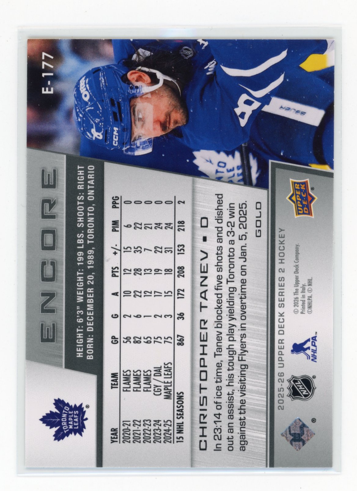 2025-26 Upper Deck Christopher Tanev #E-177 Encore Gold #/50 Toronto Maple Leafs
