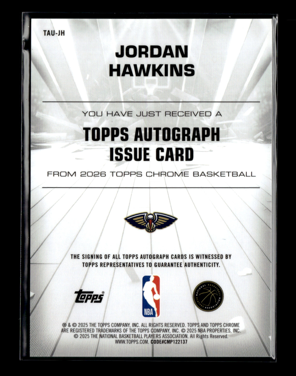2025-26 Topps Chrome Jordan Hawkins #TAU-JH Autograph Issue Veterans New Orleans Pelicans