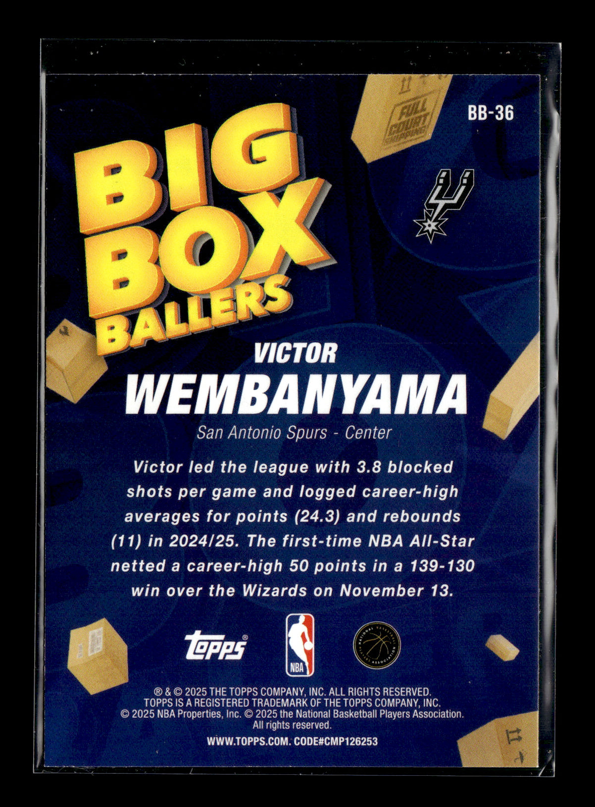 2025-26 Topps Victor Wembanyama #BB-36 Big Box Ballers San Antonio Spurs