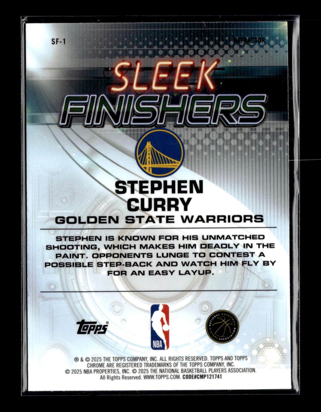 2025-26 Topps Chrome Stephen Curry #SF-1 Sleek Finishers Blue Refractor #/150 Golden State Warriors