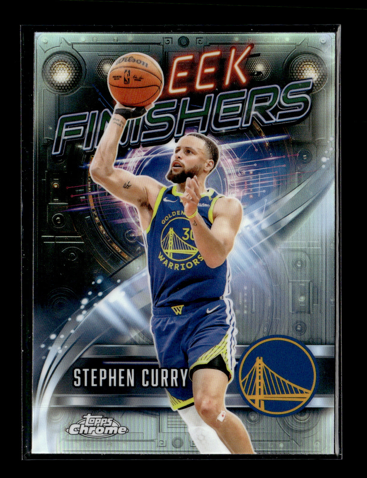 2025-26 Topps Chrome Stephen Curry #SF-1 Sleek Finishers Blue Refractor #/150 Golden State Warriors