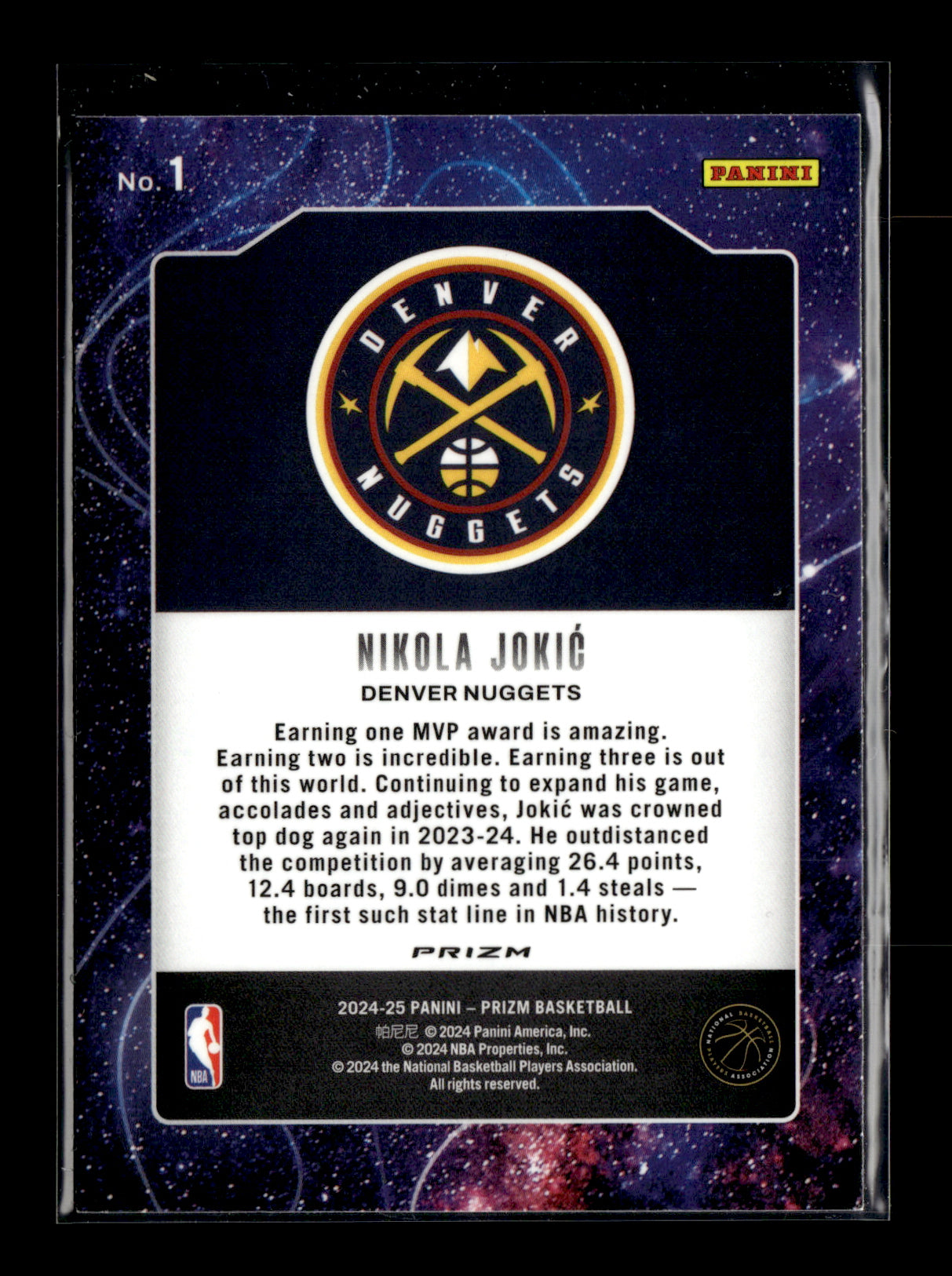 2024-25 Panini Prizm Nikola Jokic #1 Deep Space Prizms Green Denver Nuggets
