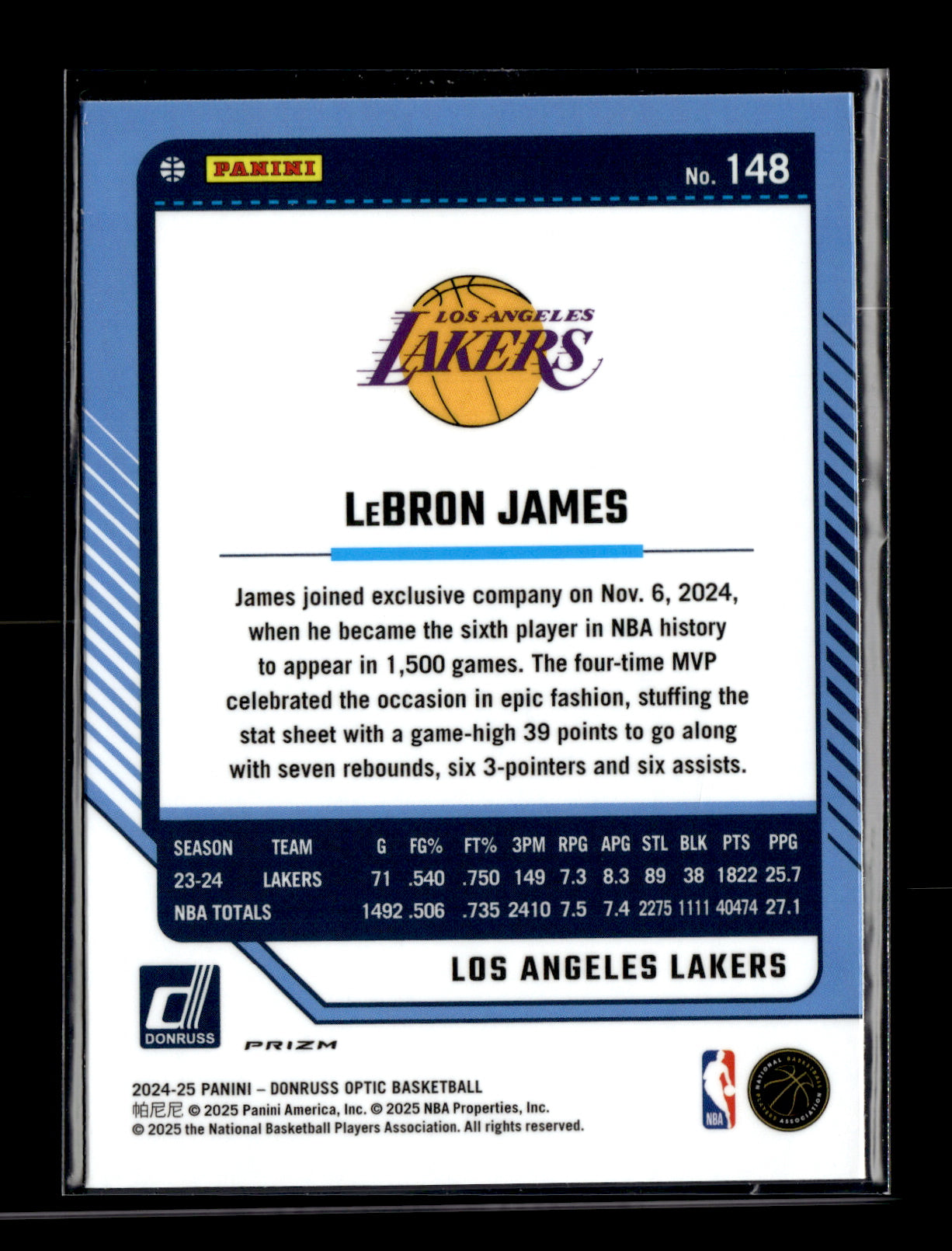 2024-25 Donruss Optic LeBron James #148 Hyper Pink Los Angeles Lakers