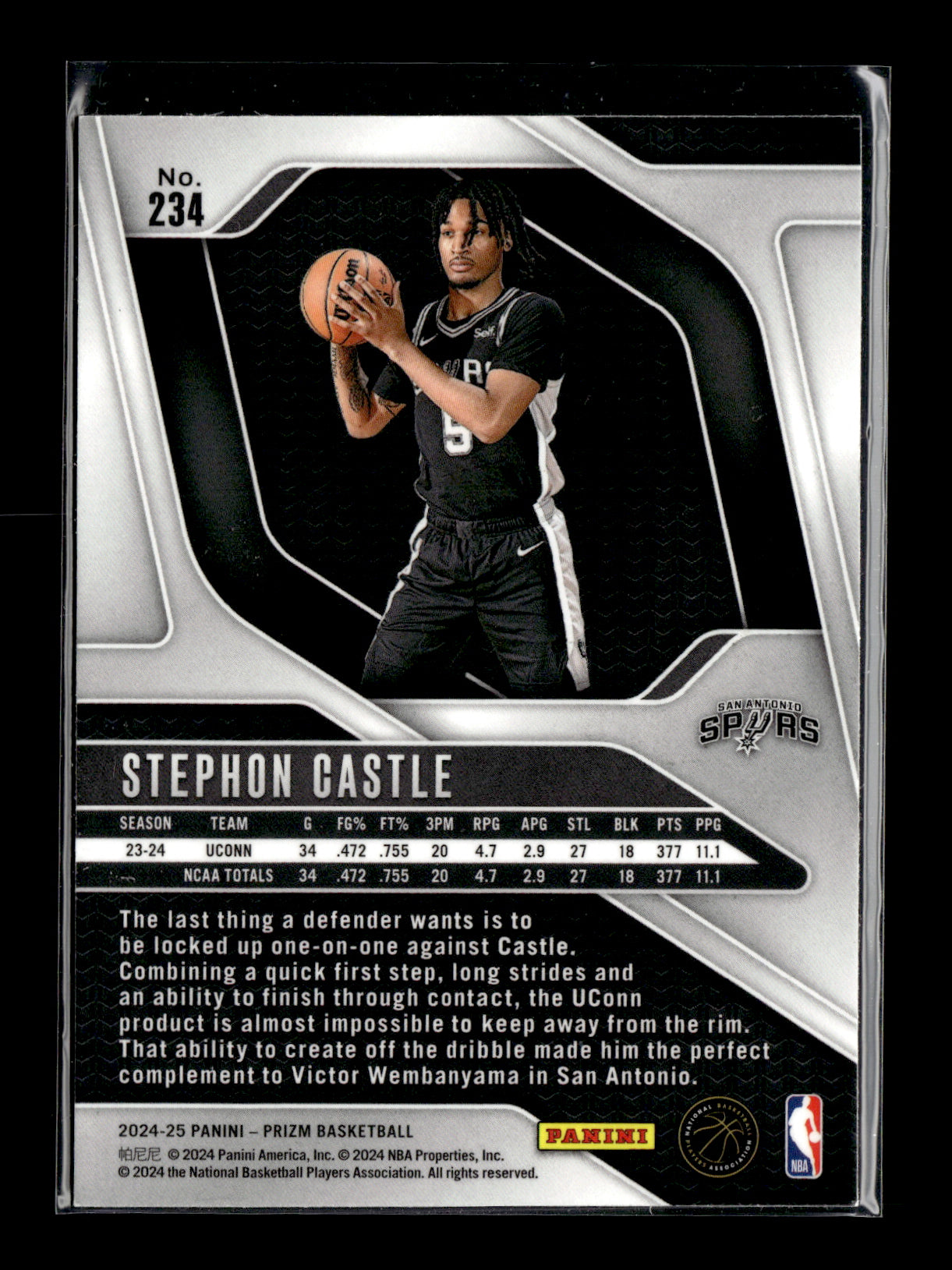 2024-25 Panini Prizm Stephon Castle #234 San Antonio Spurs