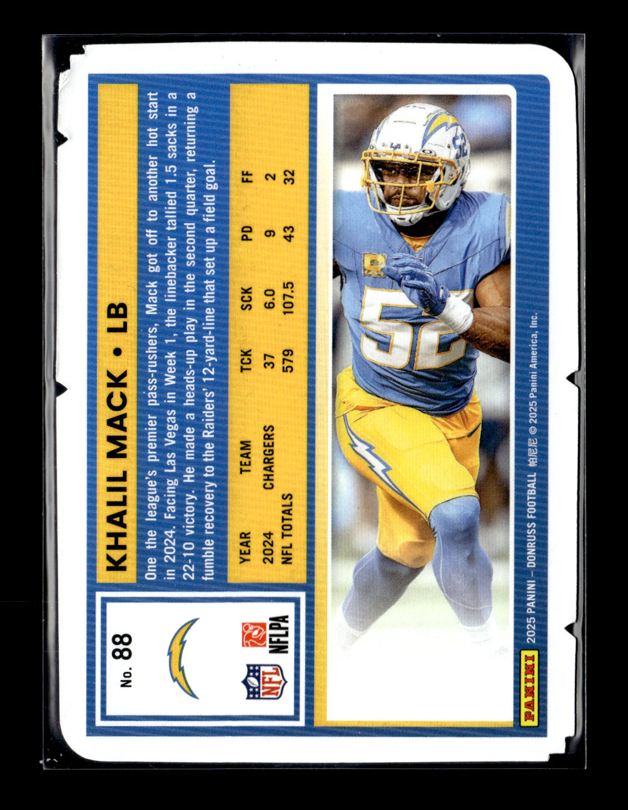 2025 Donruss Khalil Mack #88 Press Proofs Silver Die Cut #/99 Los Angeles Chargers