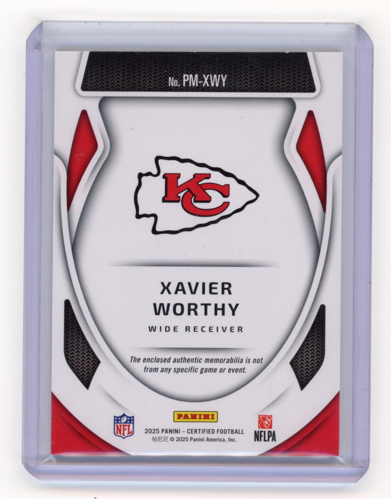 2025 Panini Certified Xavier Worthy #PM-XWY Pro Materials Red #/99 Kansas City Chiefs