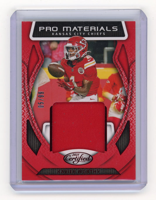 2025 Panini Certified Xavier Worthy #PM-XWY Pro Materials Red #/99 Kansas City Chiefs