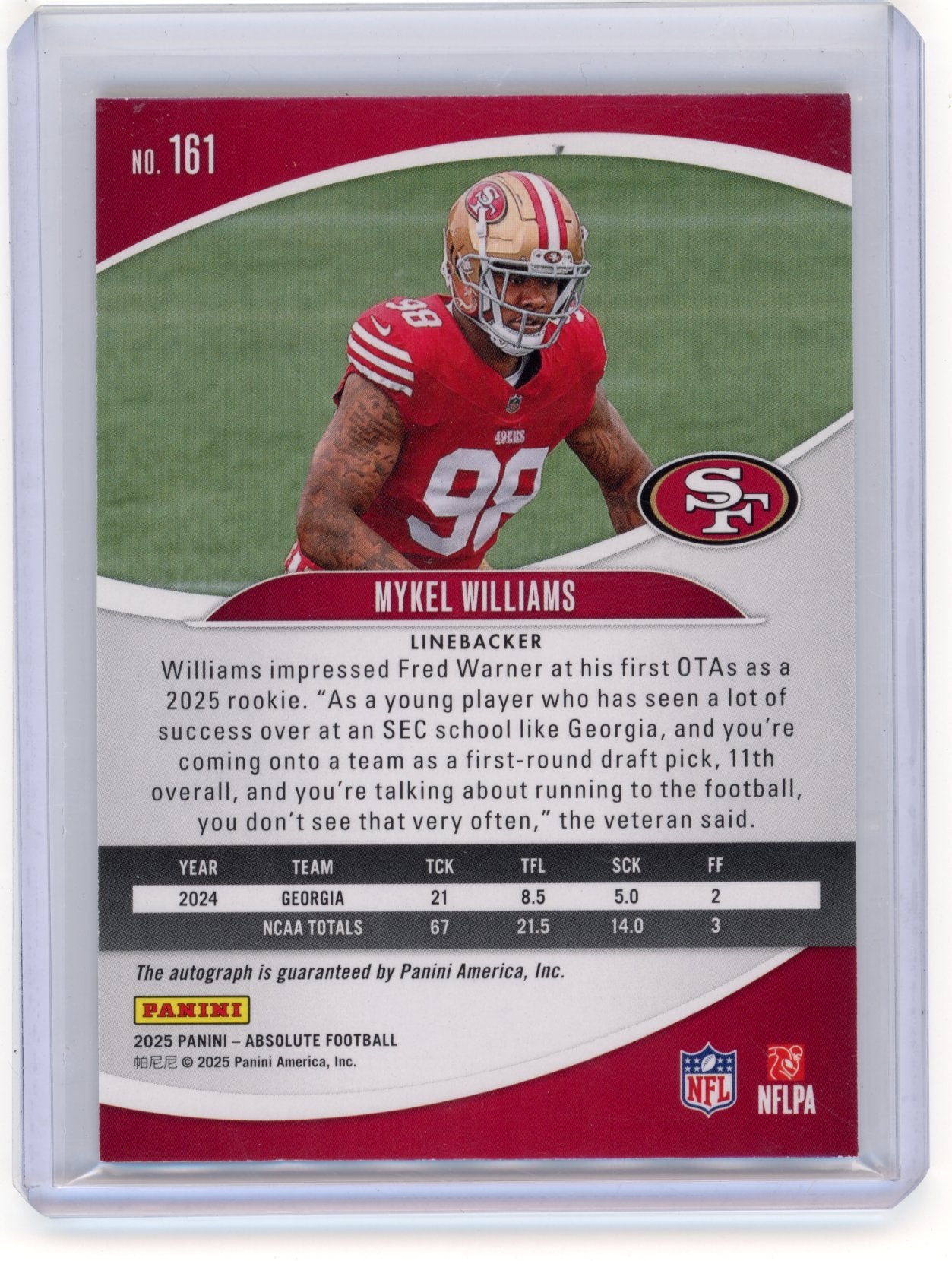 2025 Panini Absolute Mykel Williams #161 Signature Rookies Spectrum #/299 San Francisco 49ers