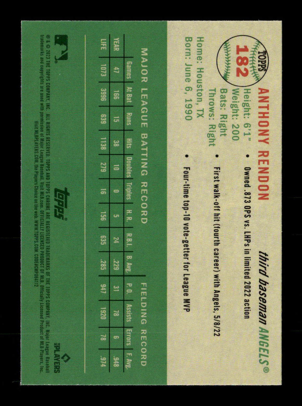 2023 Topps Chrome Platinum Anniversary Anthony Rendon #182 Los Angeles Angels