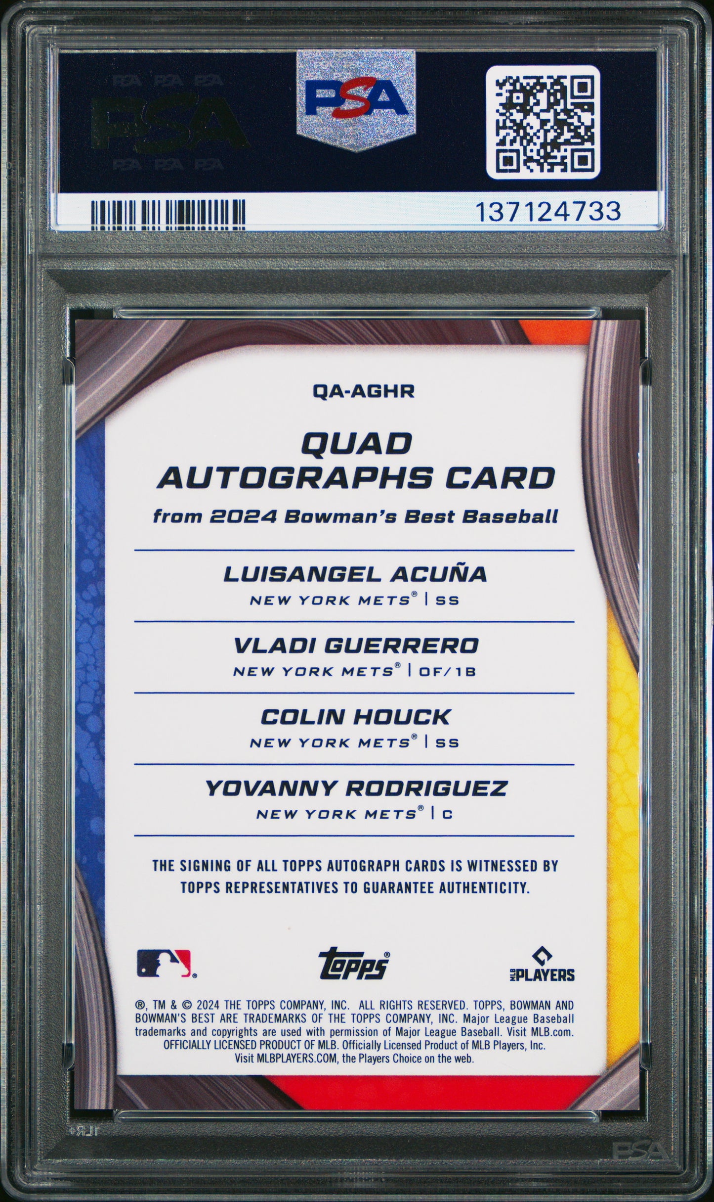 2024 Bowman'S Best Quad Autographs Multiplayer #QAAGHR Quad Auto-Mini Diamond PSA 10 New York Mets