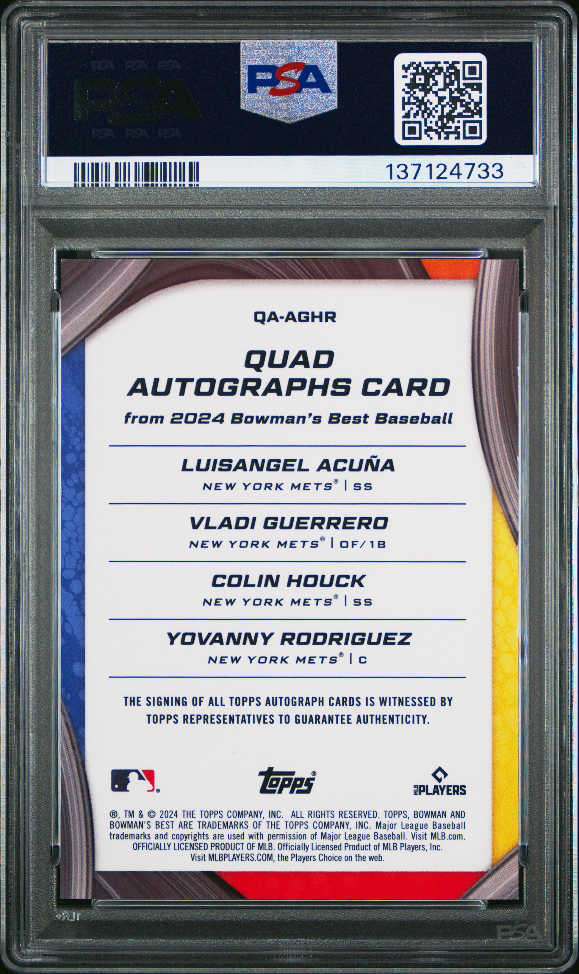2024 Bowman'S Best Quad Autographs Multiplayer #QAAGHR Quad Auto-Mini Diamond PSA 10 New York Mets