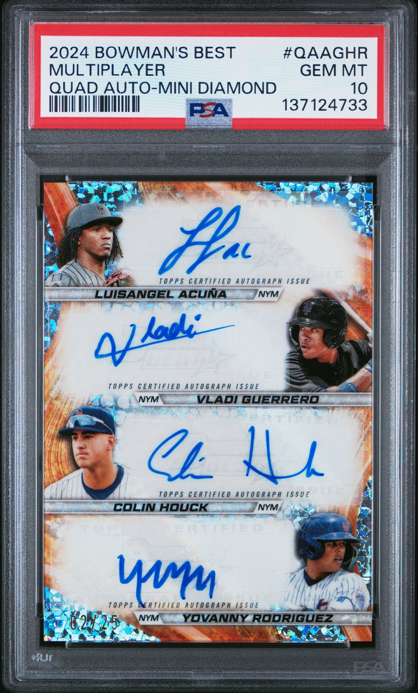 2024 Bowman'S Best Quad Autographs Multiplayer #QAAGHR Quad Auto-Mini Diamond PSA 10 New York Mets