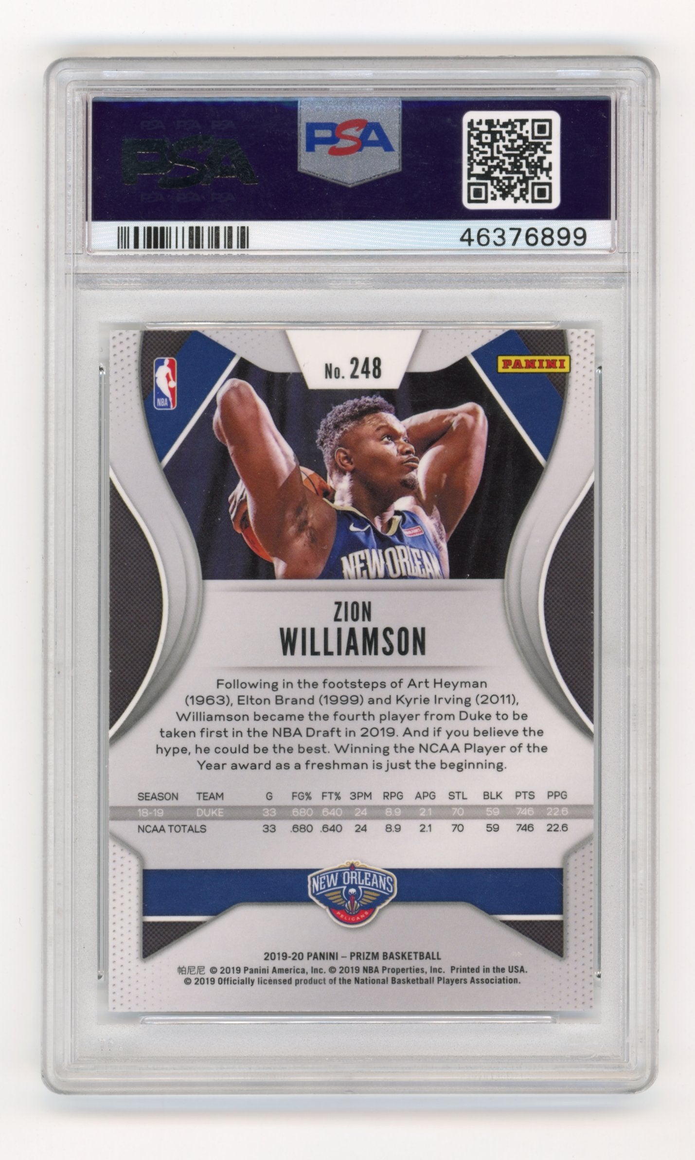 2019 Panini Prizm Zion Williamson #248 PSA 10 New Orleans Pelicans