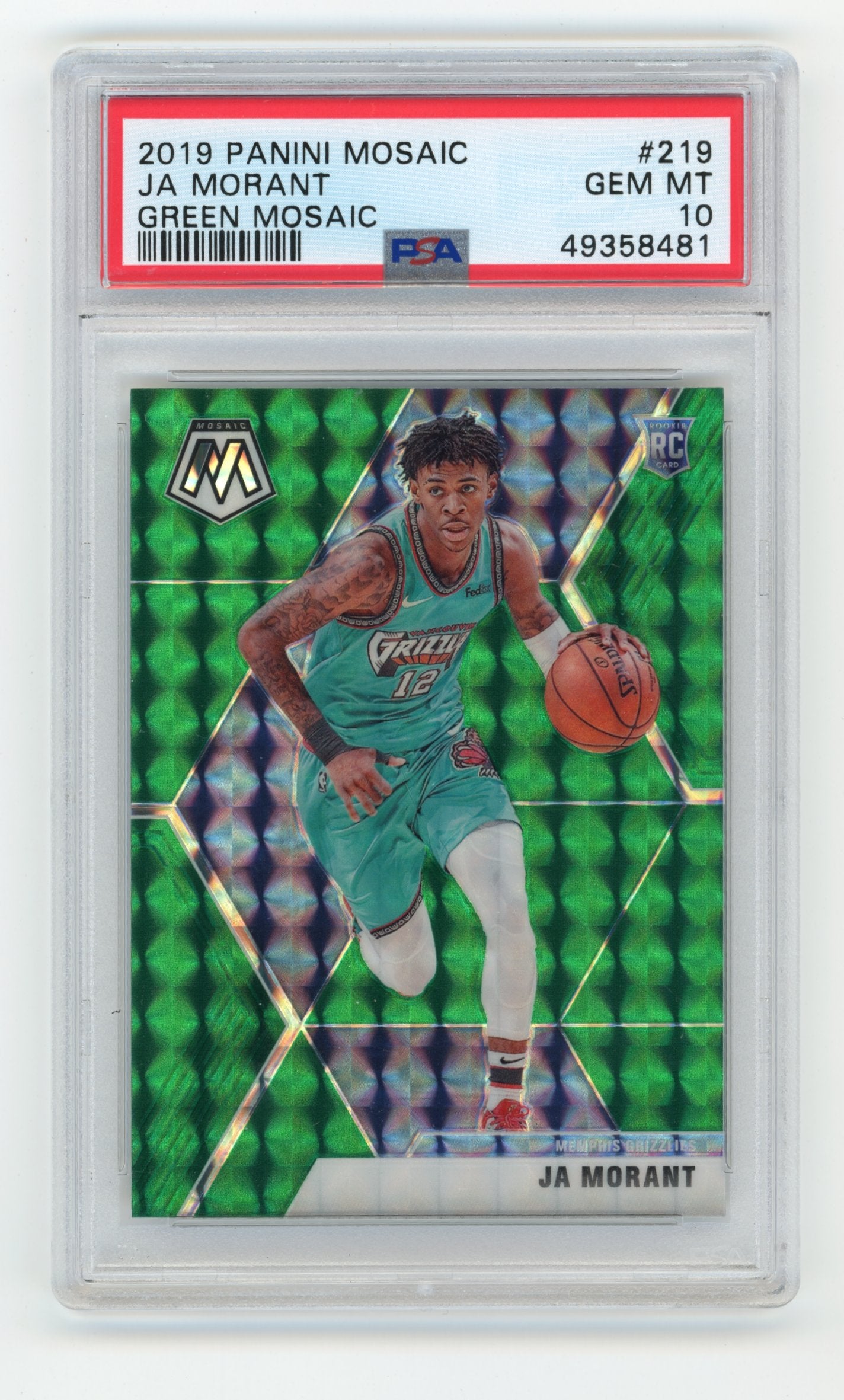 2019 Panini Mosaic Ja Morant #219 Green Mosaic PSA 10 Memphis Grizzlies