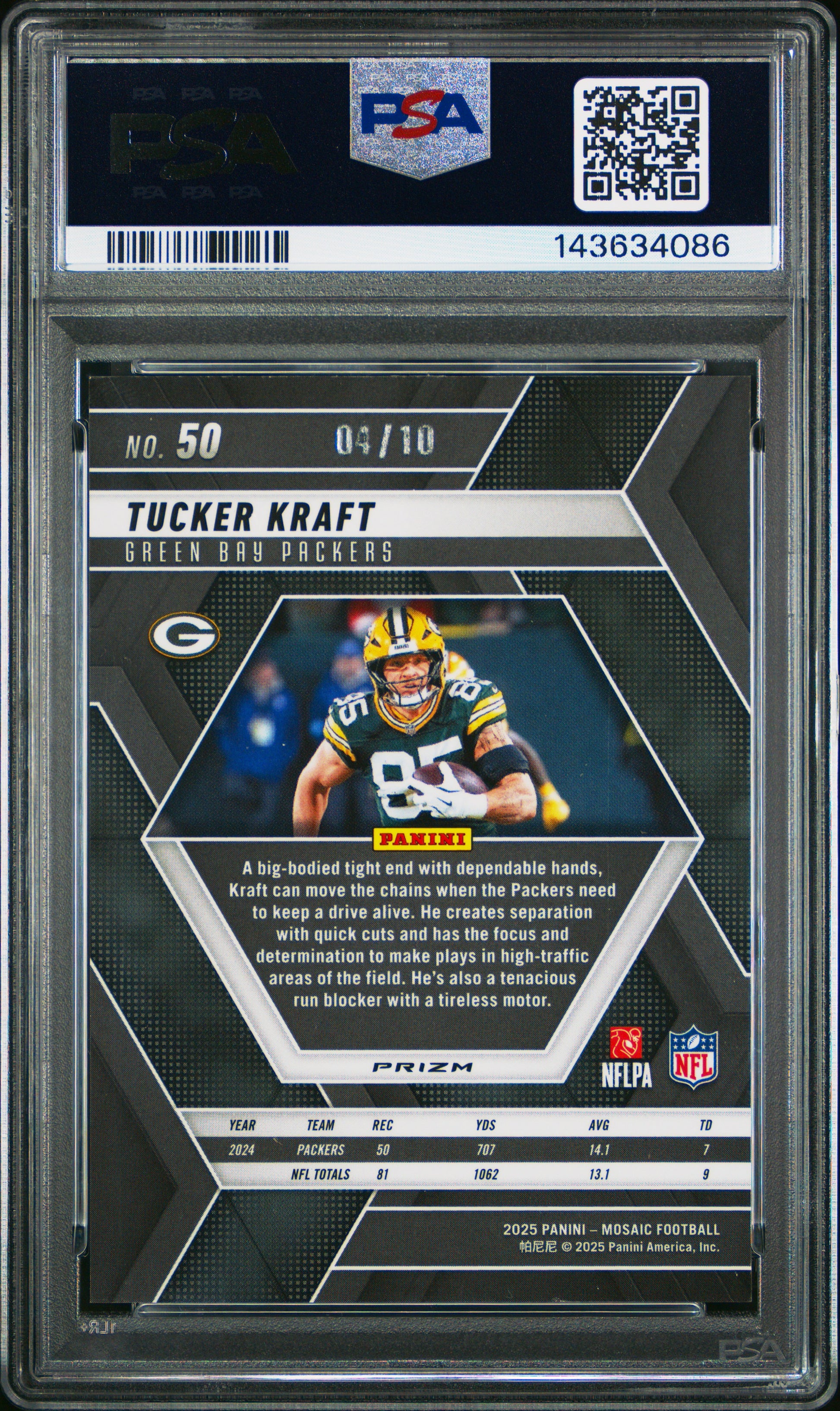 2025 Panini Mosaic Tucker Kraft #50 Gold PSA 9 Green Bay Packers