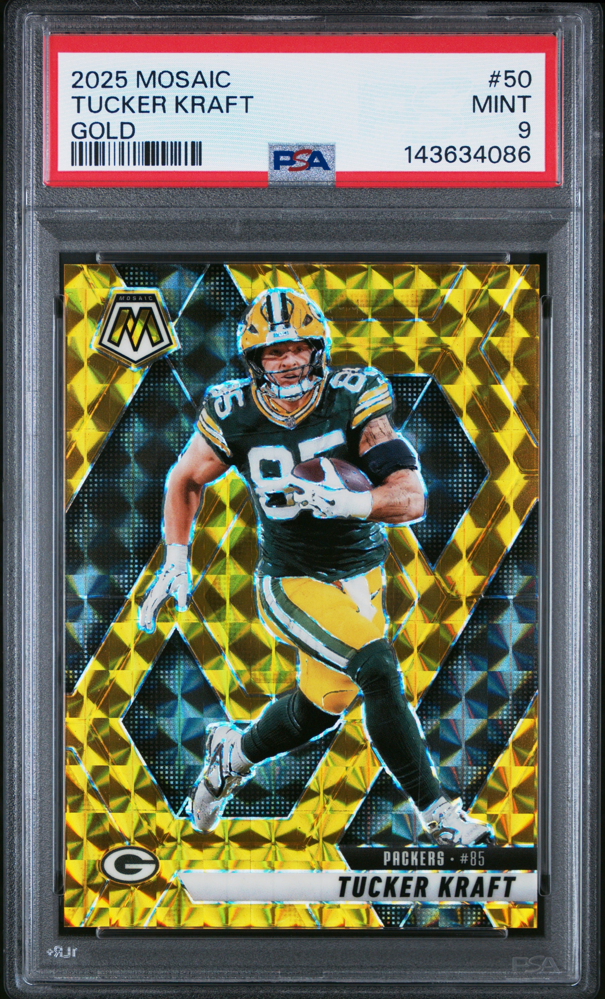 2025 Panini Mosaic Tucker Kraft #50 Gold PSA 9 Green Bay Packers