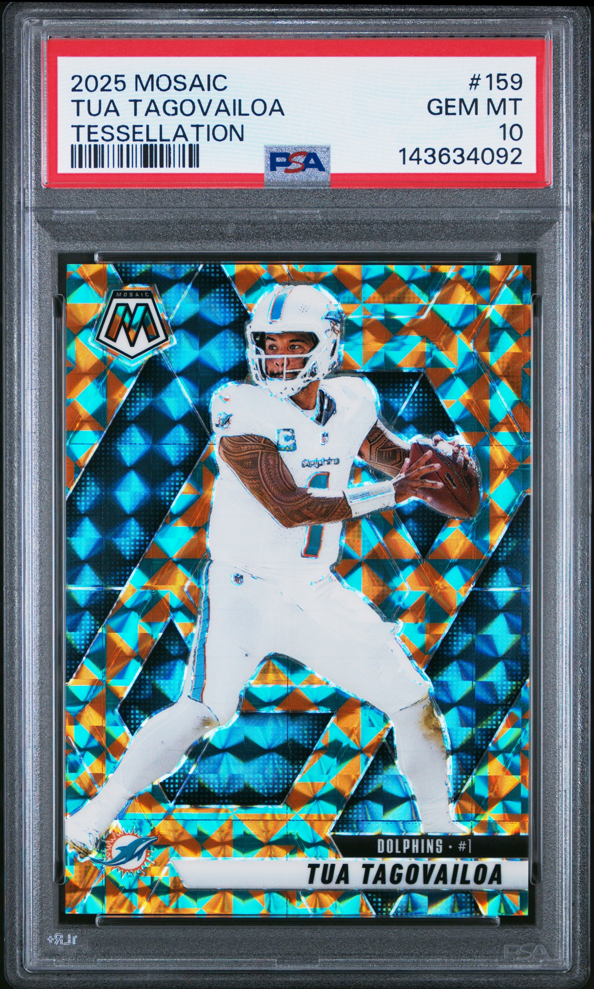 2025 Panini Mosaic Tua Tagovailoa #159 Tessellation PSA 10 Miami Dolphins