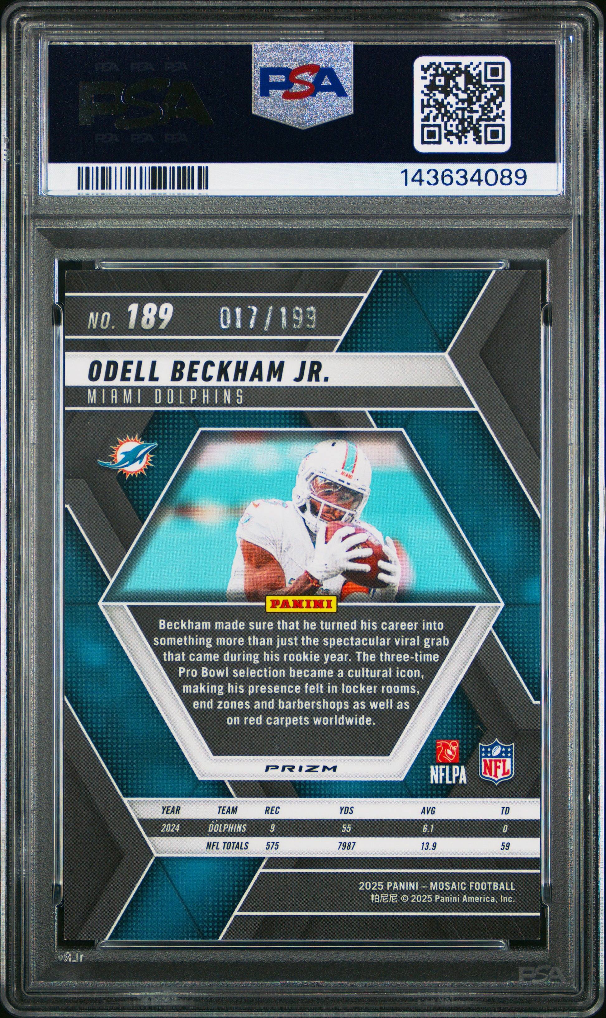 2025 Panini Mosaic Odell Beckham Jr. #189 Orange PSA 9 Miami Dolphins