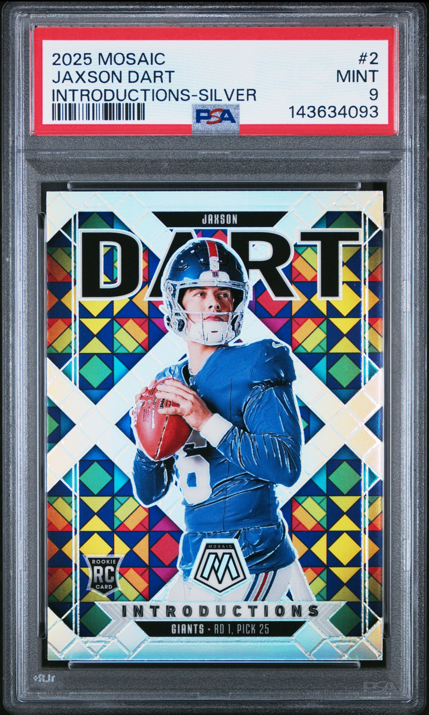 2025 Panini Mosaic Introductions Jaxson Dart #2 Introductions-Silver PSA 9 New York Giants