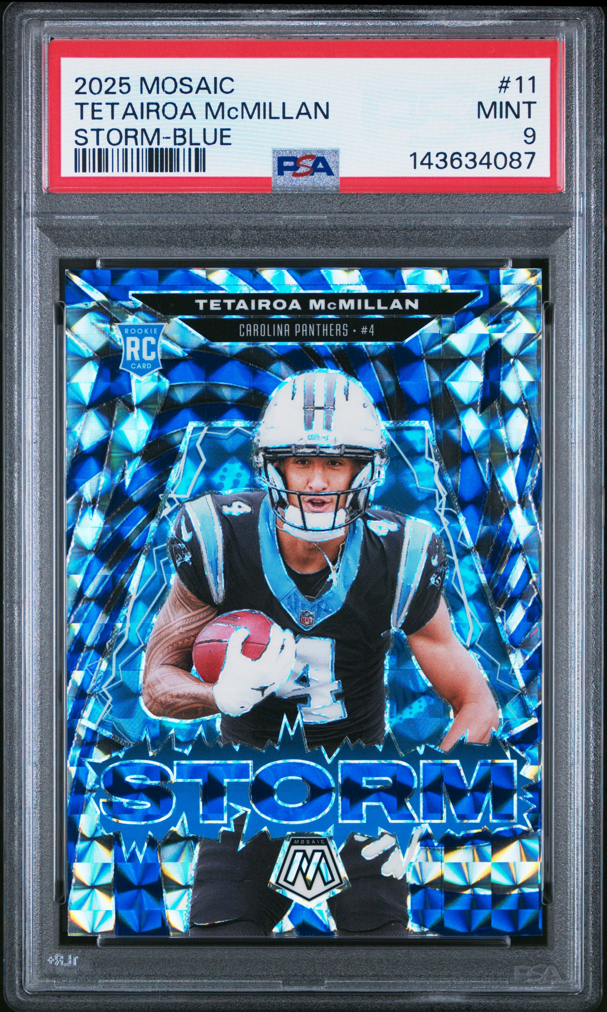 2025 Panini Mosaic Storm Tetairoa Mcmillan #11 Storm-Blue PSA 9 Carolina Panthers