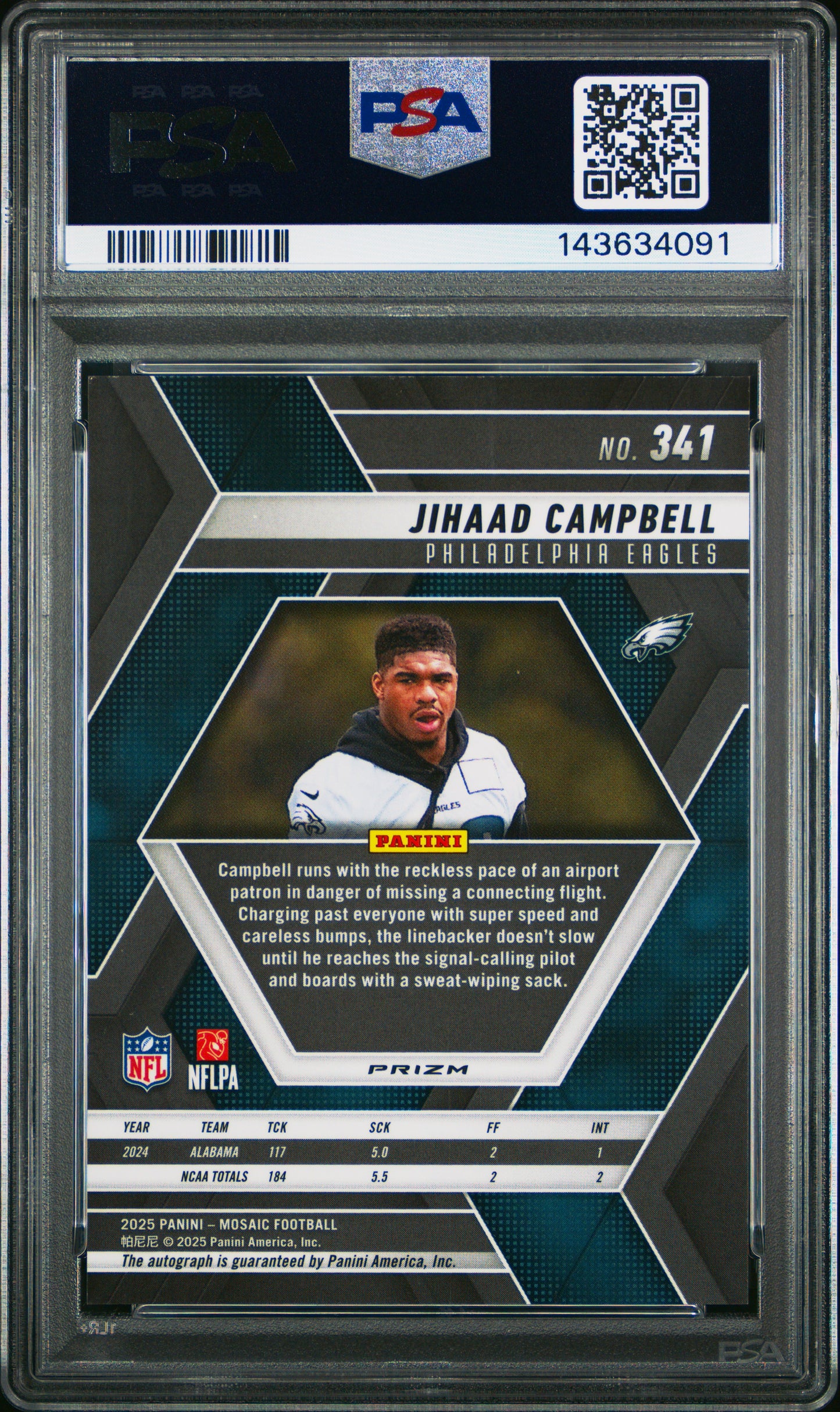 2025 Panini Mosaic Jihaad Campbell #341 Autograph PSA 10 Philadelphia Eagles