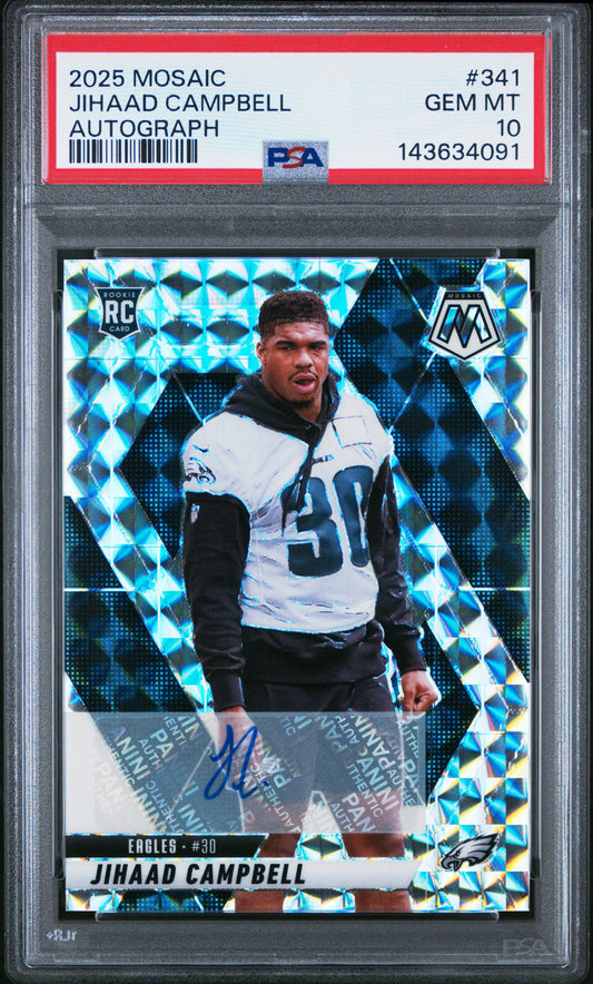 2025 Panini Mosaic Jihaad Campbell #341 Autograph PSA 10 Philadelphia Eagles