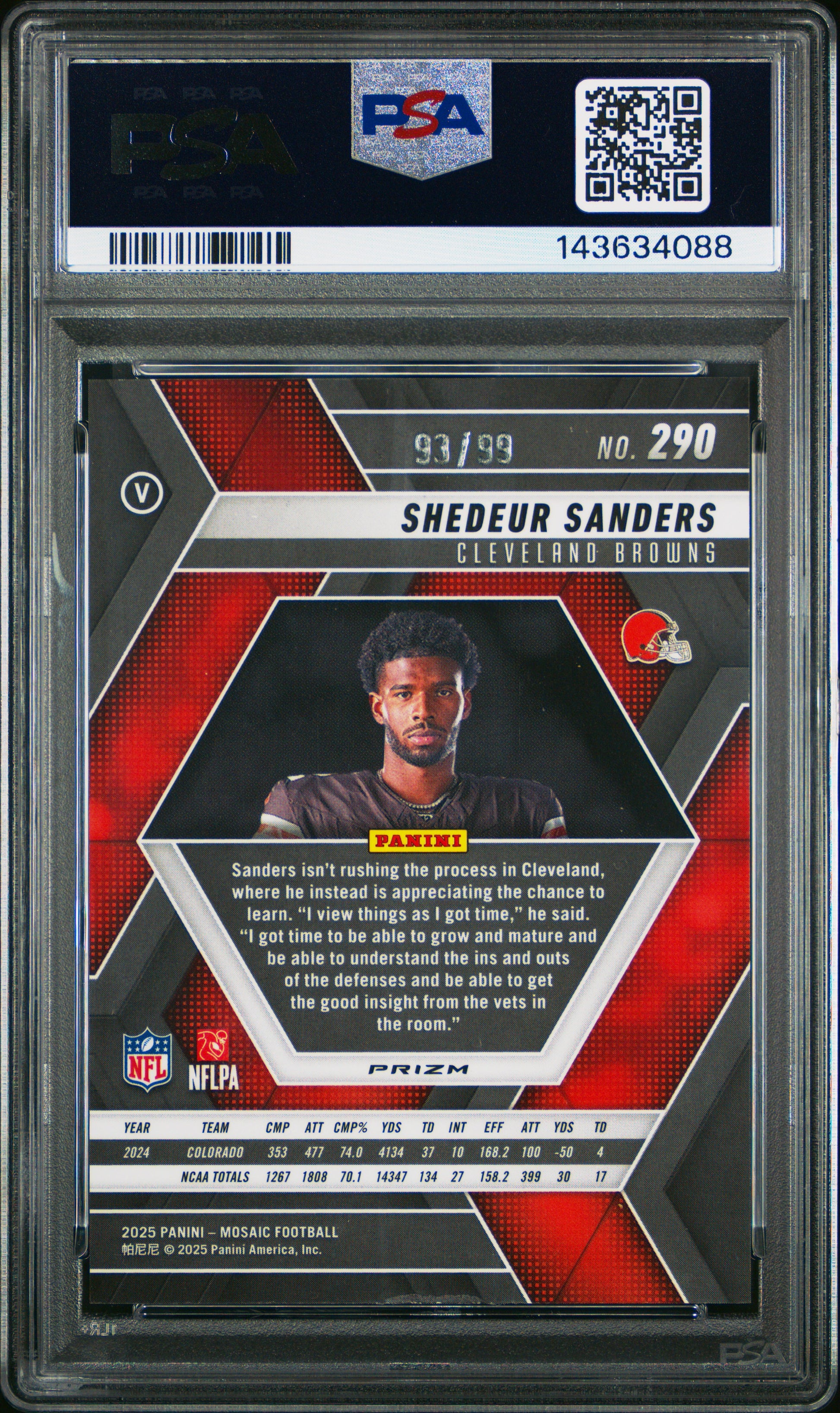 2025 Panini Mosaic Shedeur Sanders #290 Blue PSA 6 Cleveland Browns