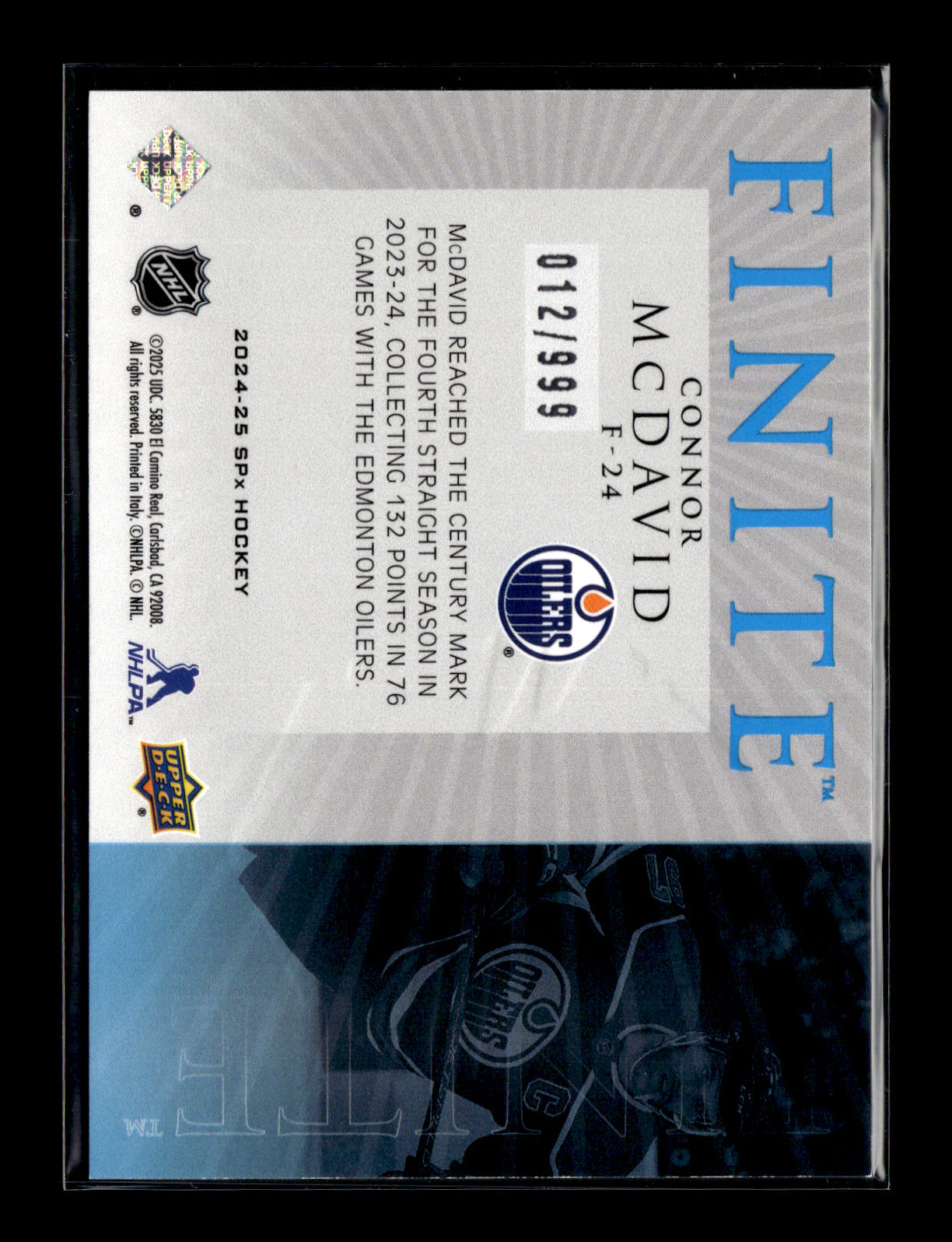 2024-25 SPx Connor McDavid #F-24 Finite #/999 Edmonton Oilers