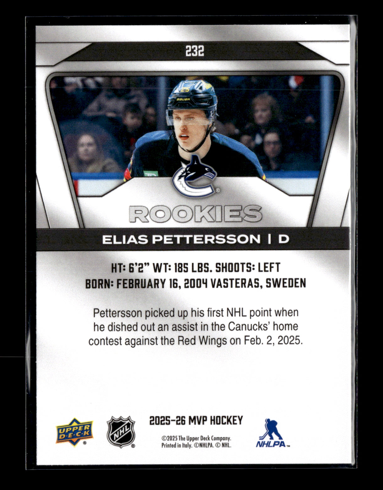 2025-26 Upper Deck MVP Elias Pettersson #232 Vancouver Canucks