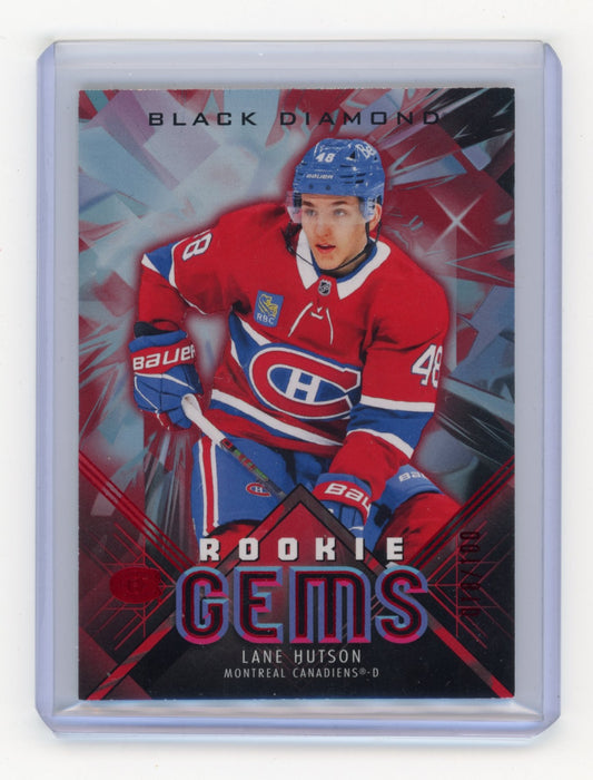 2024-25 Upper Deck Black Diamond Lane Hutson #RG-LH Rookie Gems Red #/100 Montreal Canadiens