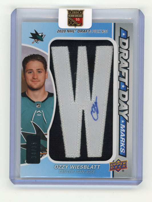 2025-26 SP Game Used Ozzy Wiesblatt #DDM-OW Draft Day Marks #/35 San Jose Sharks