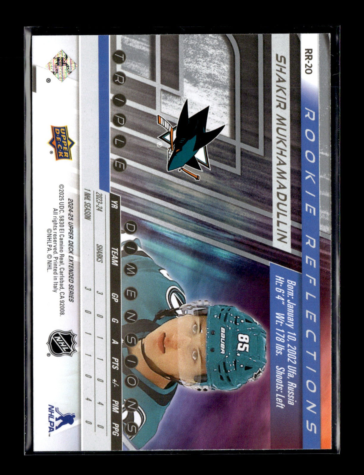 2024-25 Upper Deck Shakir Mukhamadullin #RR-20 Rookie Reflections San Jose Sharks