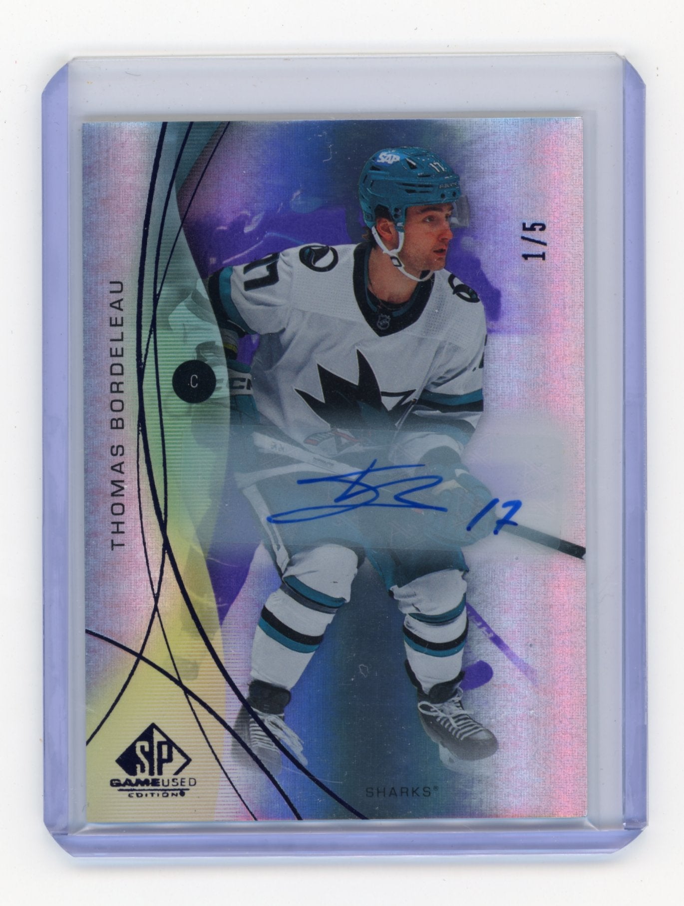 2024-25 SP Game Used Thomas Bordeleau #25 Purple #/5 San Jose Sharks