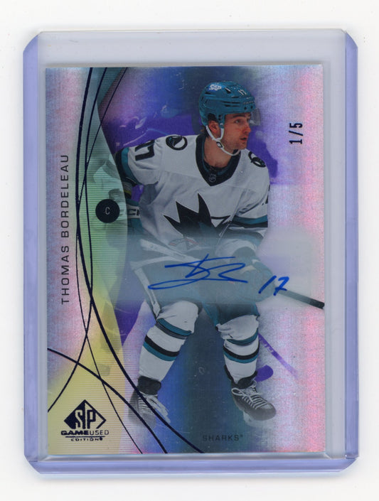 2024-25 SP Game Used Thomas Bordeleau #25 Purple #/5 San Jose Sharks