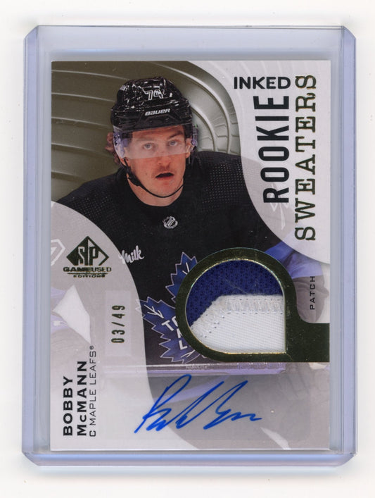 2023-24 SP Game Used Bobby McMann #RS-BM Inked Rookie Sweaters Patch #/49 Toronto Maple Leafs