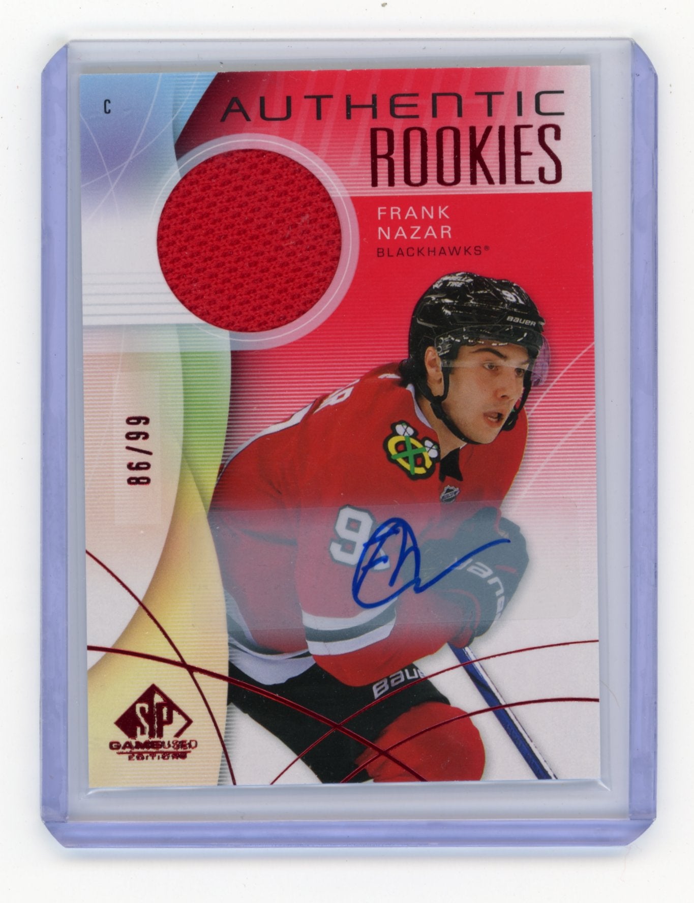 2024-25 SP Game Used Frank Nazar #210 Red Auto Jerseys #/99 Chicago Blackhawks