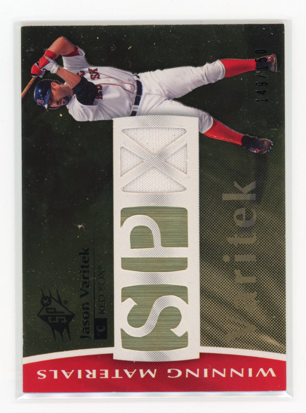 2008 SPx Jason Varitek #WM-JV Winning Materials SPx - Die Cut 150 #/150 Boston Red Sox