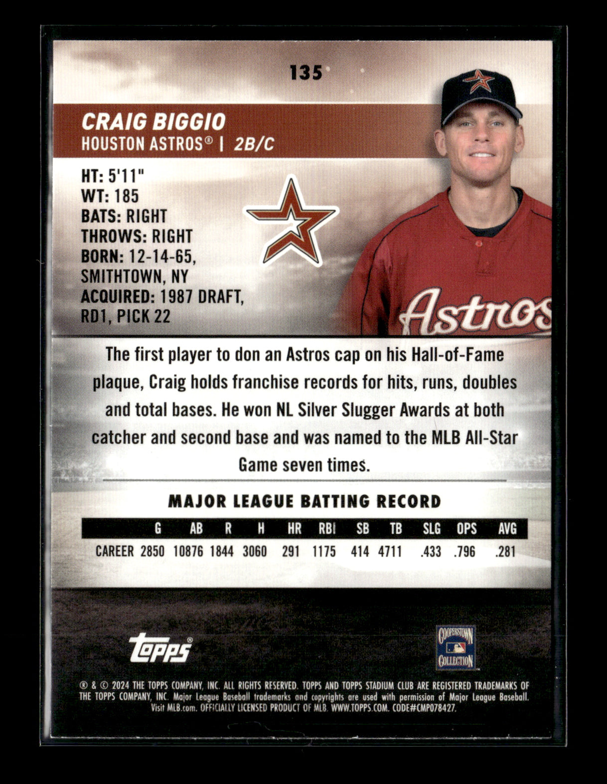 2024 Stadium Club Craig Biggio #135 Houston Astros