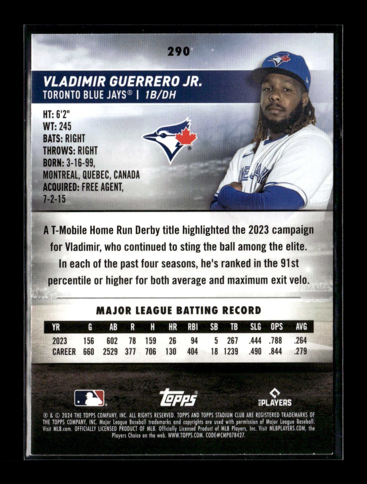 2024 Stadium Club Vladimir Guerrero Jr. #290 Toronto Blue Jays