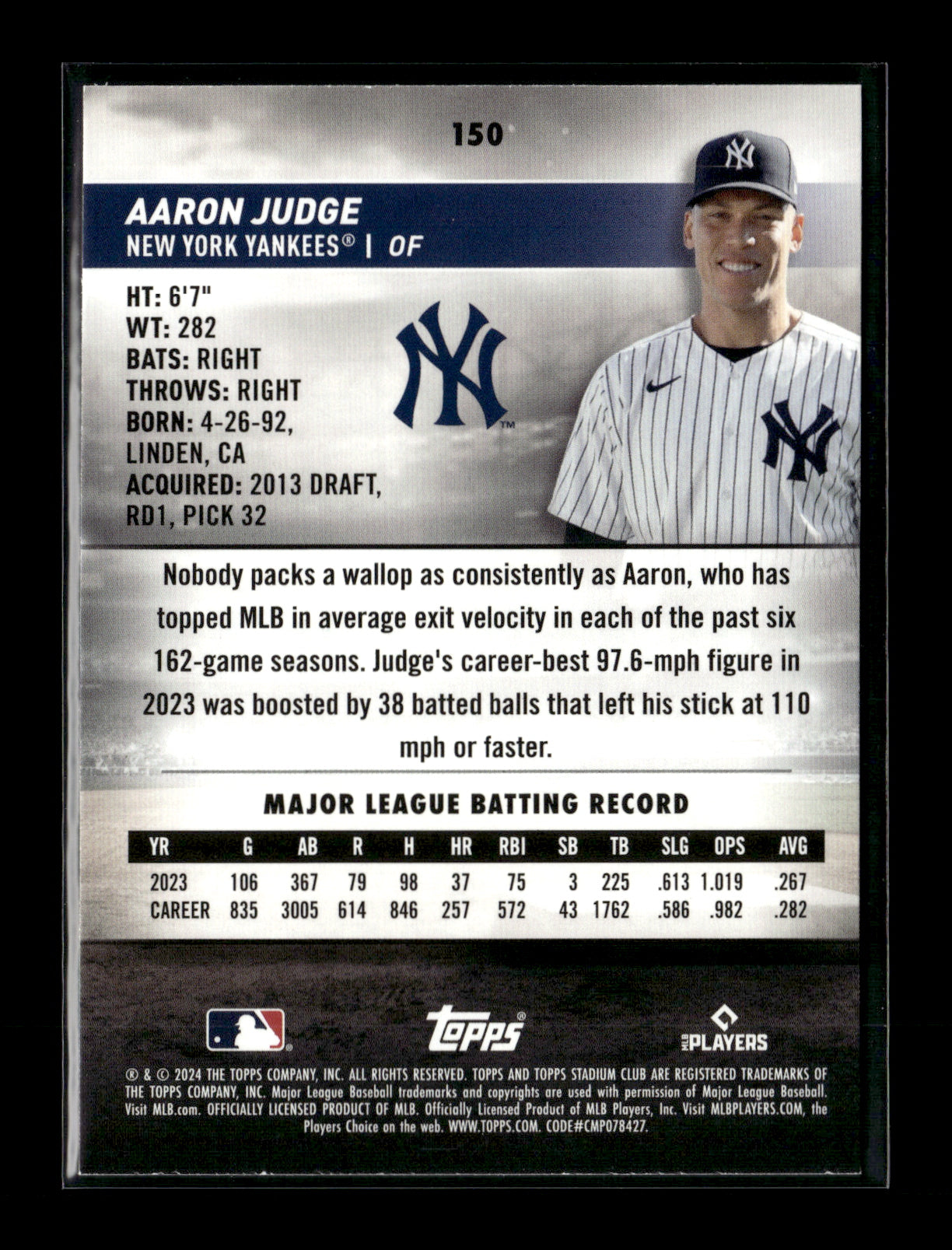 2024 Stadium Club Aaron Judge #150 New York Yankees