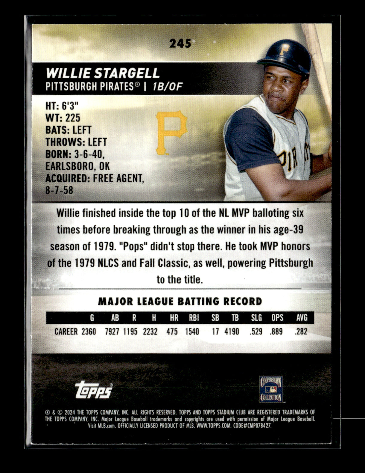 2024 Stadium Club Willie Stargell #245 Pittsburgh Pirates