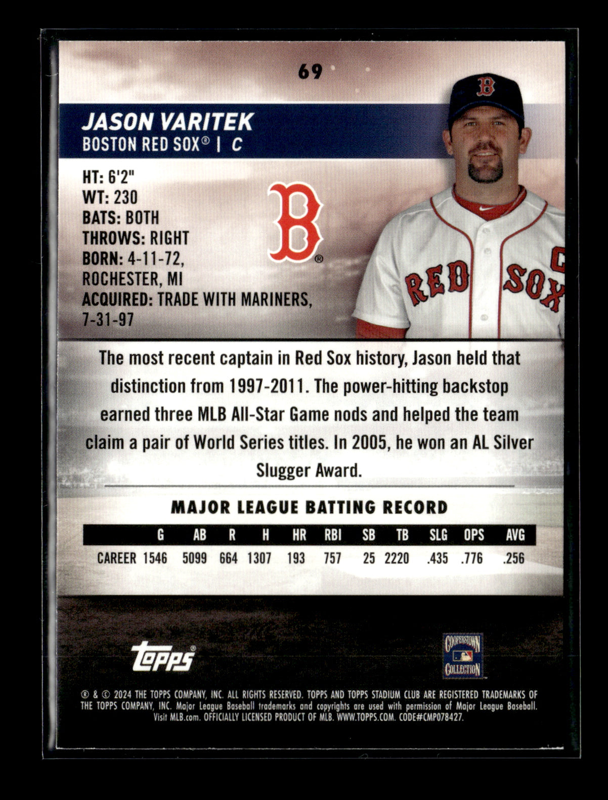 2024 Stadium Club Jason Varitek #69 Boston Red Sox