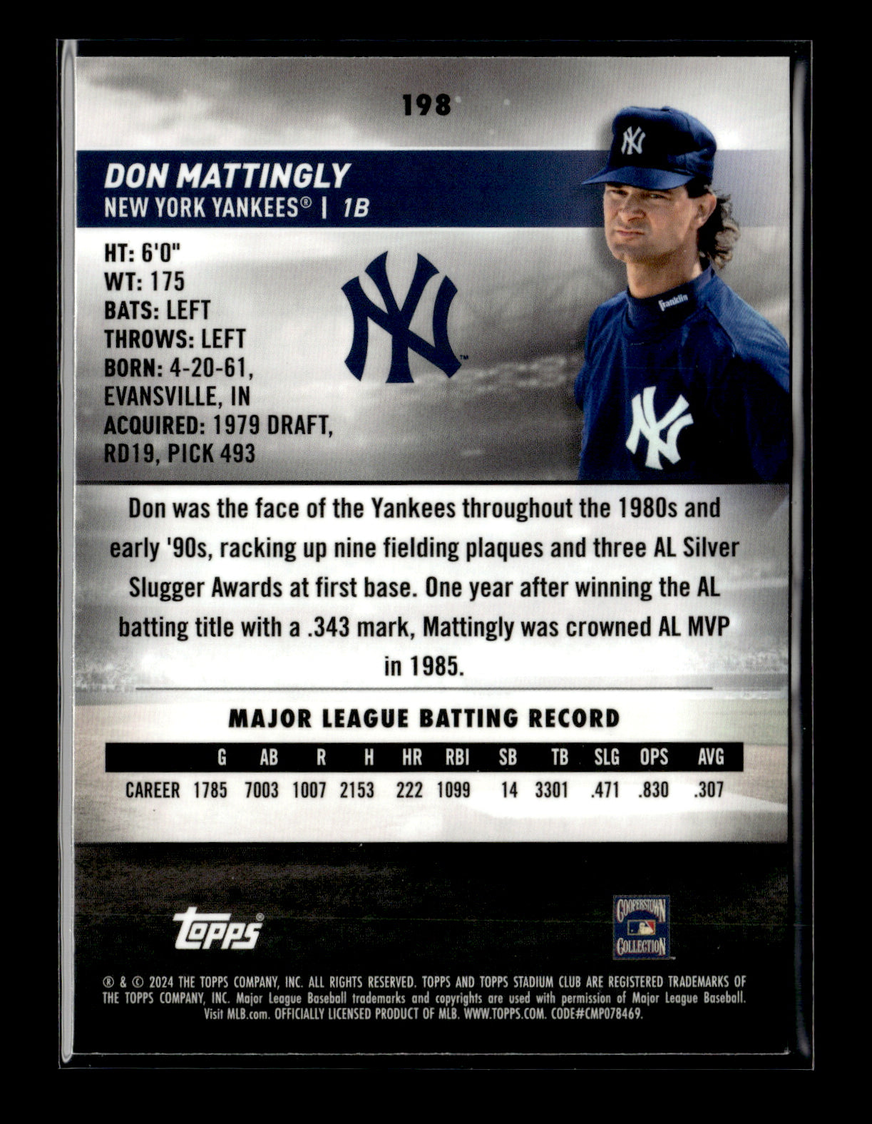 2024 Stadium Club Don Mattingly #198 Chrome New York Yankees